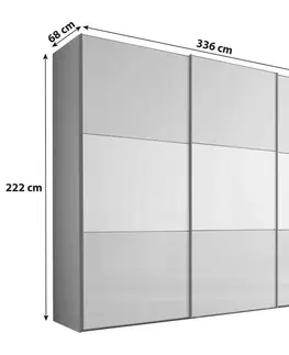 Šatníkové skrine s posuvnými dverami Skriňa INCLUDO GLAS Sklo Biele/sivé,š.cca 336cm