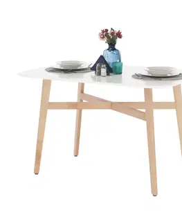Jedálenské stoly Jedálenský stôl, biela/prírodná, 120x80 cm, CYRUS 2 NEW