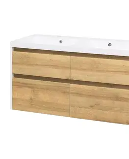 Kúpeľňový nábytok MEREO - Opto, kúpeľňová skrinka s umývadlom z liateho mramoru 121 cm, biela/dub Riviera Riviera CN933M