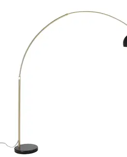 Oblúkové lampy Moderná oblúková lampa mosadz s mramorovou základňou a čiernym tienidlom 32,5 cm - XXL