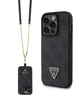 Puzdrá na mobilné telefóny Zadný kryt s popruhom Guess PU 4G Strass Triangle Metal Logo pre iPhone 15 Pro Max, čierna 57983116656
