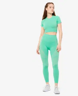 nohavice Dámske legíny s vysokým pásom na fitnes bezšvové zelené
