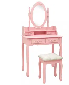 Nočné a toaletné stolíky Toaletný stolík s taburetom Dekorhome Ružová