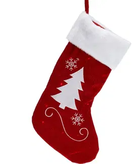 Vianočné dekorácie Vianočná LED ponožka so stromčekom červená, 41 cm