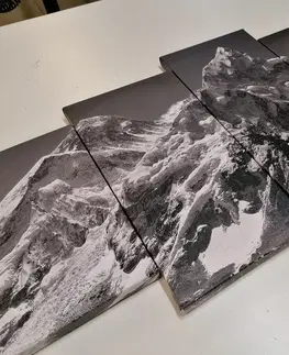Čiernobiele obrazy 5-dielny obraz nádherný vrchol hory v čiernobielom prevedení