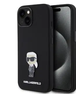 Puzdrá na mobilné telefóny Zadný kryt Karl Lagerfeld Liquid Silicone Metal Ikonik pre Apple iPhone 15, čierna 57983116848