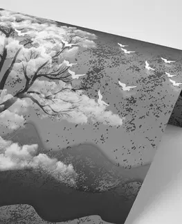Samolepiace tapety Samolepiaca tapeta čiernobiely strom zaliaty oblakmi