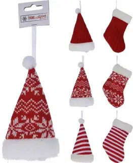 Vianočné dekorácie Kinekus Ozdoba závesná čiapka/ponožka/rukavica 8x15 cm textil mix