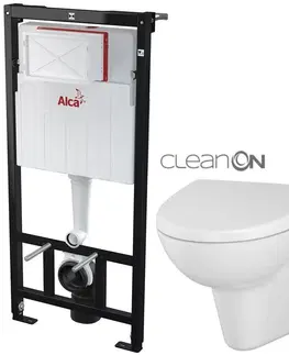 Záchody Výrobci - ALCADRAIN Alcadrain Sádromodul - predstenový inštalačný systém bez tlačidla + WC CERSANIT CLEANON PARVA + SEDADLO AM101/1120 X PA1