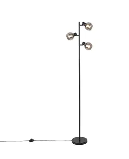 Stojace lampy Stojatá lampa v štýle Art Deco, čierna, 3-žiarovka, s dymovým sklom - Vidro
