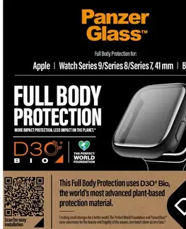 Príslušenstvo k wearables Tvrdené sklo Full Body D3O PanzerGlass pre Apple Watch 9/8/7 41 mm, čierne