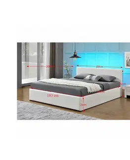 Postele Manželská posteľ s RGB LED osvetlením, biela, 180x200, JADA NEW