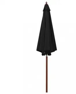 Slnečníky Slnečník s drevenou tyčou Ø 300 cm Dekorhome Čierna