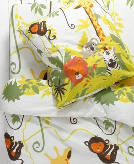 Bavlnené Detská posteľná bielizeň Džungľa s potlačou zvieratiek, bavlna
