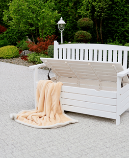 Záhradné lavice KONDELA Dilka záhradná lavička s úložným priestorom biela
