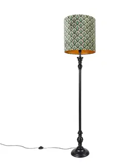 Stojace lampy Klasická stojaca lampa čierna s odtieňom páv design 40 cm - Classico