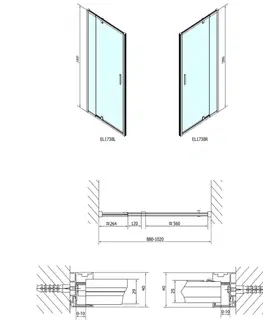 Sprchovacie kúty POLYSAN - EASY LINE otočné sprchové dvere 880-1020, sklo BRICK EL1738