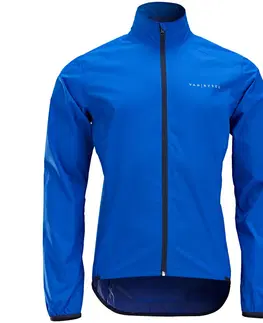 bundy a vesty Pánska cyklistická bunda do dažďa RC100 s dlhým rukávom modrá