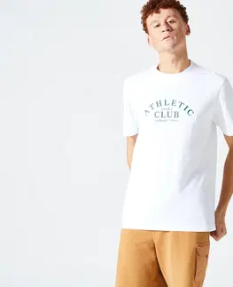 fitnes Pánske tričko 500 Essentials na fitness biele s potlačou
