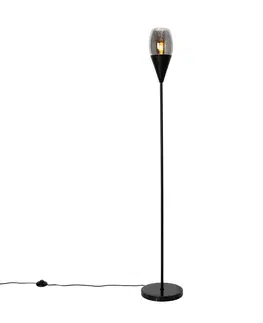 Stojace lampy Moderná stojaca lampa čierna s dymovým sklom - Drop