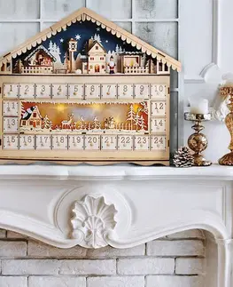 Vianočné dekorácie Solight LED adventný kalendár Horská chata, 10x LED, 50 x 40 cm, 2x AA