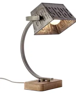 Stolové lampy Brilliant Kovová stolná lampa Drake s dreveným podstavcom