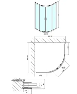 Sprchové dvere POLYSAN - EASY LINE štvrťkruhová sprchová zástena 900x900, L/R, čire sklo EL2615