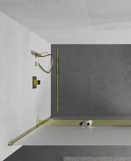 Sprchové dvere MEXEN/S - KIOTO Sprchová zástena WALK-IN s poličkou a držiakom uterákov 120 x 200, matné sklo 8 mm, zlatá 800-120-121-50-30