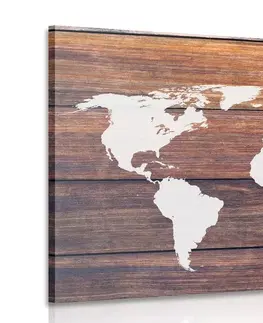 Obrazy mapy Obraz mapa sveta s dreveným pozadím