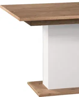 Jedálenské stoly TARANKO Como CM-S1 rozkladací jedálenský stôl biely vysoký lesk / dub Como