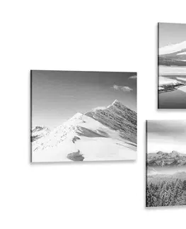 Zostavy obrazov Set obrazov zasnežené hory v čiernobielom