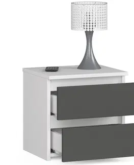 Nočné stolíky Dizajnový nočný stolík CALIN40, biely / grafit