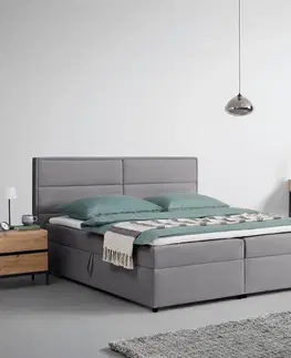 Americké postele Boxspringová posteľ s toperom, 180x200 Cm, Sivá