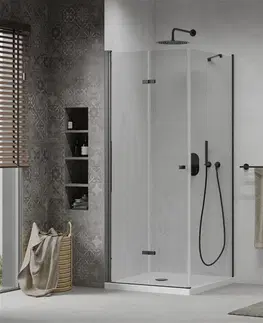 Sprchovacie kúty MEXEN/S - Lima kabína prysznicowa składana 90 x 90, transparent, czarna + brodzik Flat, biela 856-090-090-70-00-4010B