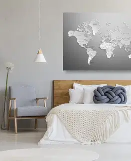 Obrazy na korku Obraz na korku čiernobiela mapa sveta v originálnom prevedení