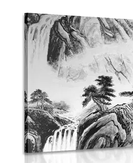Čiernobiele obrazy Obraz čínska krajinomaľba v čiernobielom prevedení