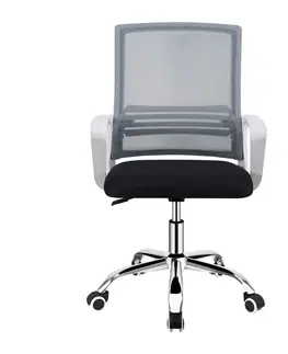 Kancelárske kreslá Kancelárska stolička, sieťovina sivá/látka čierna/plast biely, APOLO 2 NEW