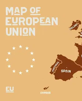 Obrazy mapy Obraz náučná mapa s názvami krajín európskej únie v odtieňoch hnedej