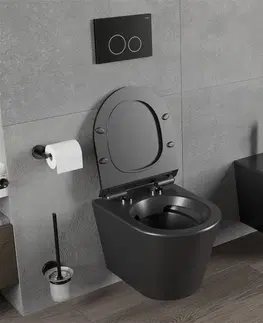 Záchody MEXEN/S - Rico Závesná WC misa Rimless vrátane sedátka s slow-slim, Duroplast, čierna mat 30720185