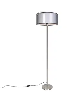 Stojace lampy Dizajnové stojace svietidlo oceľové s čierno-bielym tienidlom 47 cm - Simplo