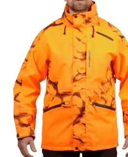 bundy a vesty Pánska poľovnícka bunda Supertrack 500 nepremokavá odolná oranžová reflexná
