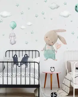 Nálepky na stenu Nálepky do detskej izby - Mentolové zajačiky, hviezdy a obláčiky