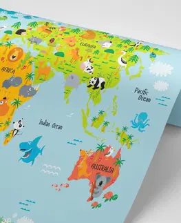 Samolepiace tapety Samolepiaca tapeta detská mapa sveta so zvieratkami