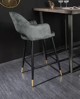 Barové stoličky LuxD Dizajnová barová stolička Laney sivo-zelený zamat