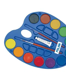 Kreatívne a výtvarné hračky MILAN - Farby vodové - 12 farieb, 45 mm + 2 x štetec + 1 biela farba