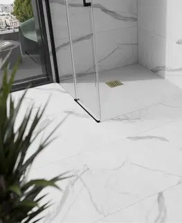 Vane MEXEN/S - Stone+ štvorcová sprchová vanička 90 x 90, biela, mriežka zlatá 44109090-G