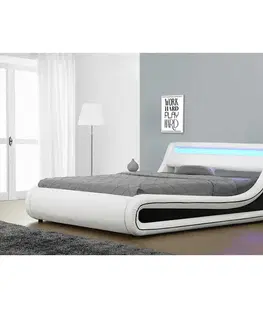 Postele Manželská posteľ s RGB LED osvetlením, biela/čierna, 180x200, MANILA NEW