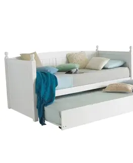 Postele KONDELA Glamis 90 drevená rozkladacia posteľ s prísteľkou biela