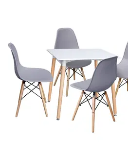 Jedálenské sety Jedálenský stôl 80x80 UNO biely + 4 stoličky UNO sivé