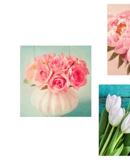 Zostavy obrazov Set obrazov romantické zátišie kvetov